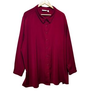 Susan Graver Women Button Tunic Top 3X Red Liquid Knit Minimalist Relaxed Chic